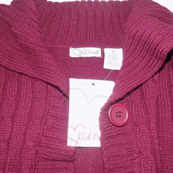 Woman's Burgundy Cropped Cable Knit Button Front Sweater - Small - Picture 2 of 6